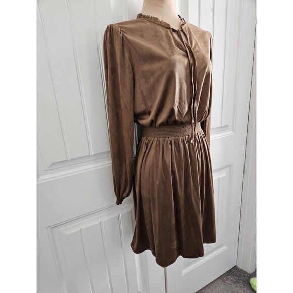 Tommy Hilfiger Faux Suede Boho Dress Elastic Waist Size 8 NWT Bronze Color - Picture 3 of 11